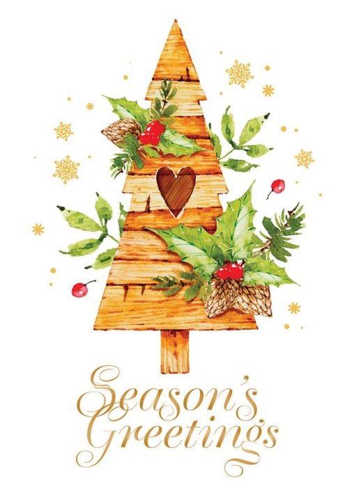 Traditional Wooden Christmas Tree Season's Greetings Christmas Card