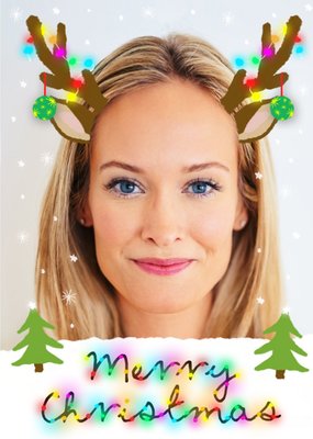 Merry Christmas Reindeer Ears Photo Upload Card