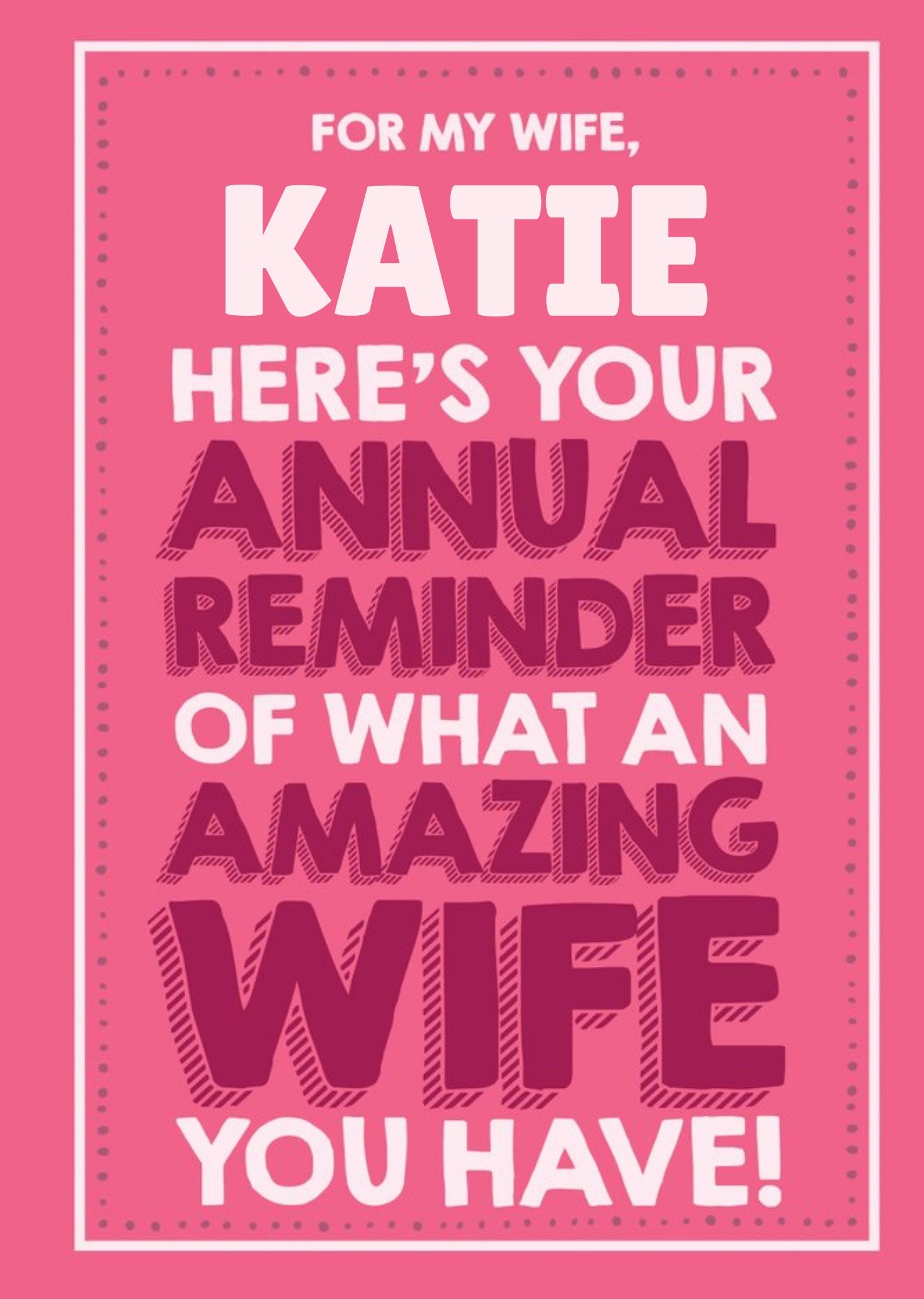 Moonpig Funny Here's Your Annual Reminder Of What An Amazing Wife You Have Pink Anniversary Card, La
