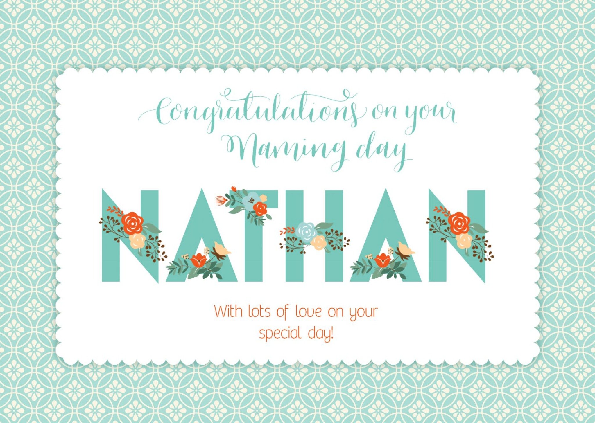 Floral Print Congratulations On Your Naming Day Personalised Card