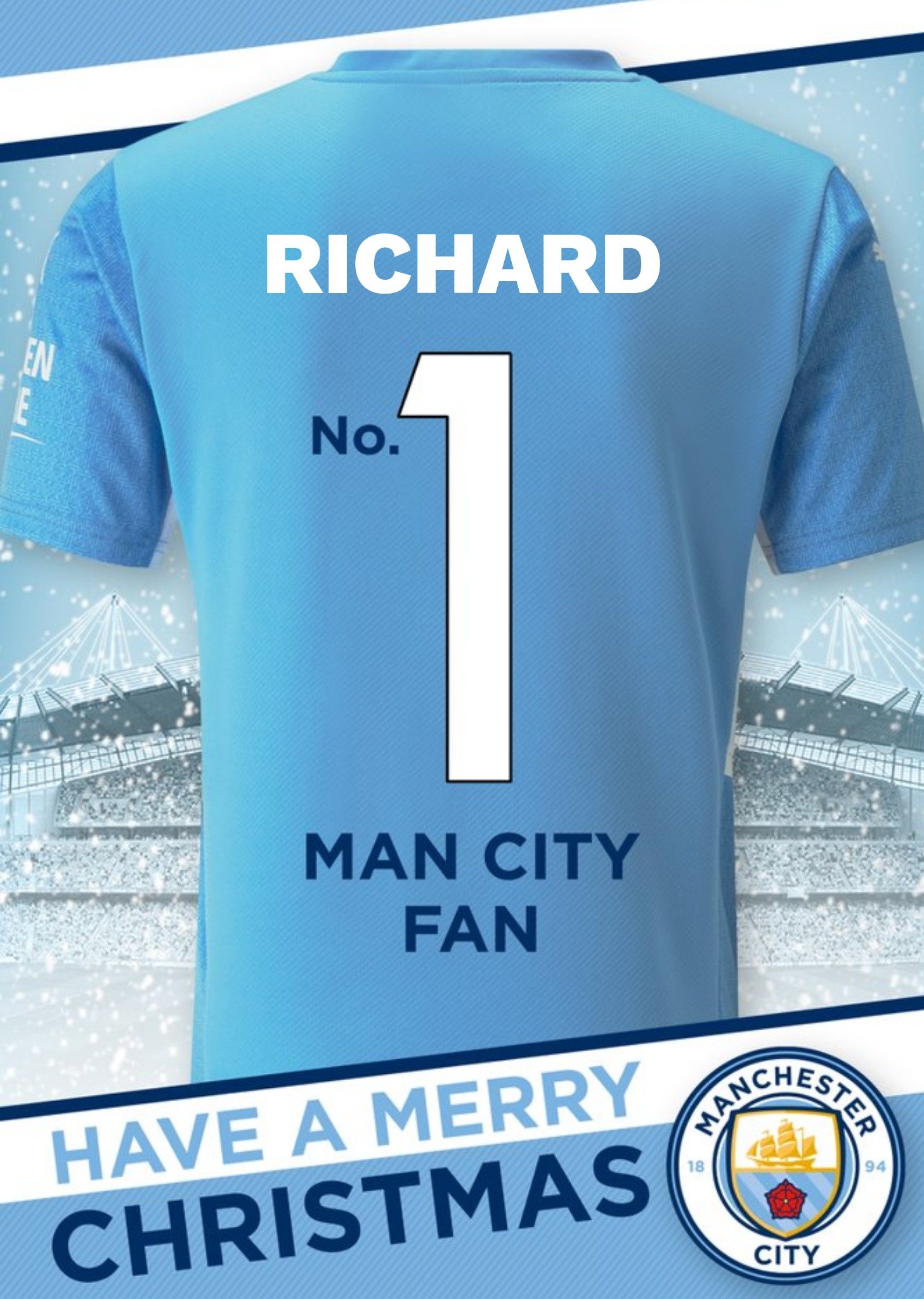 Manchester City Have A Merry Christmas Persoanlise Name T-Shirt Card Ecard