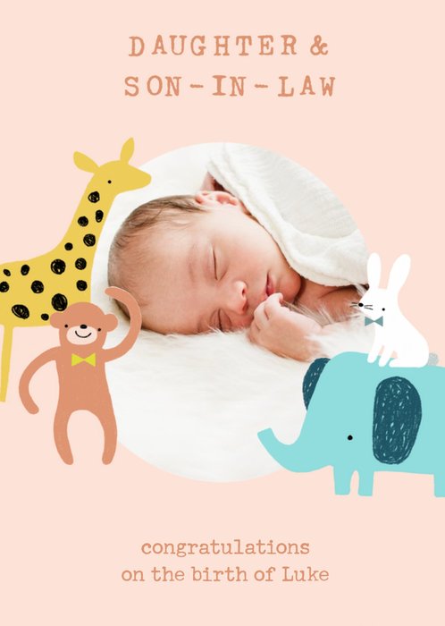 Cute Illustrative Daughter & Son-in-Law New Baby Card