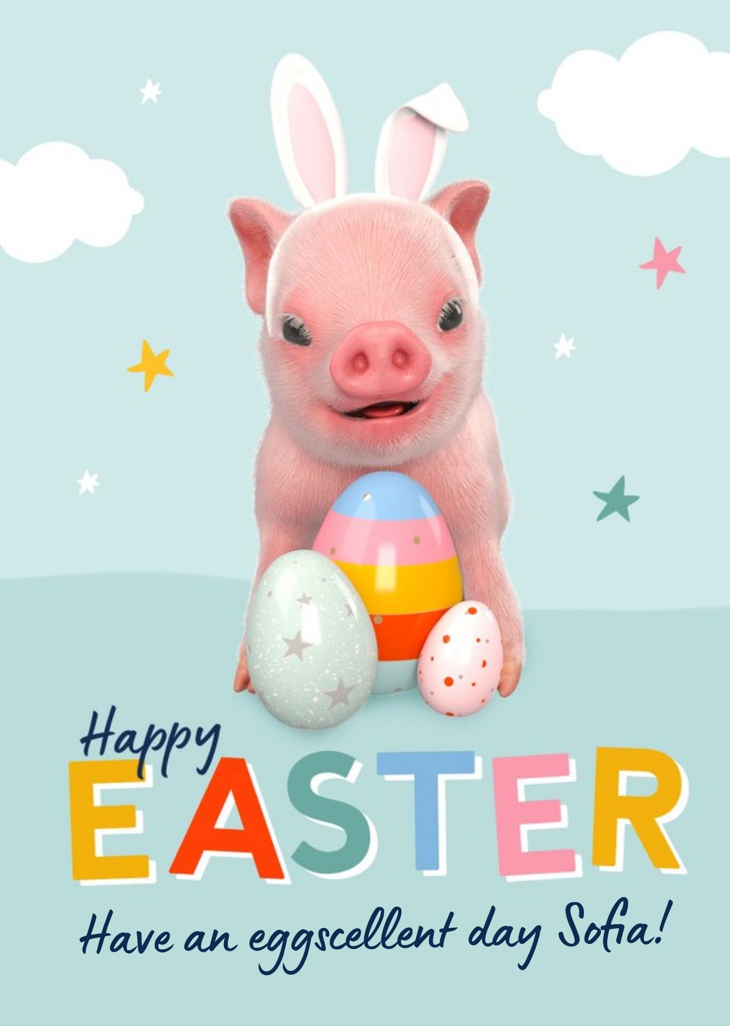 Moonpigs Cute Pig Easter Personalised Cute Eggscellent Card Ecard
