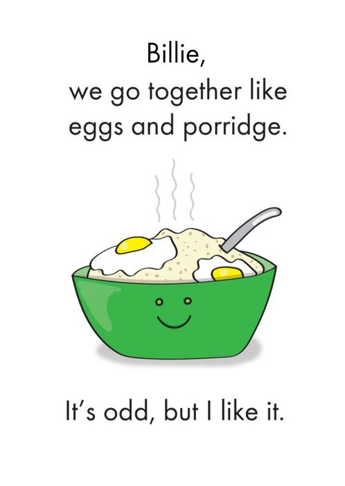 Objectables Go Together Like Eggs on Porridge Funny Birthday Card