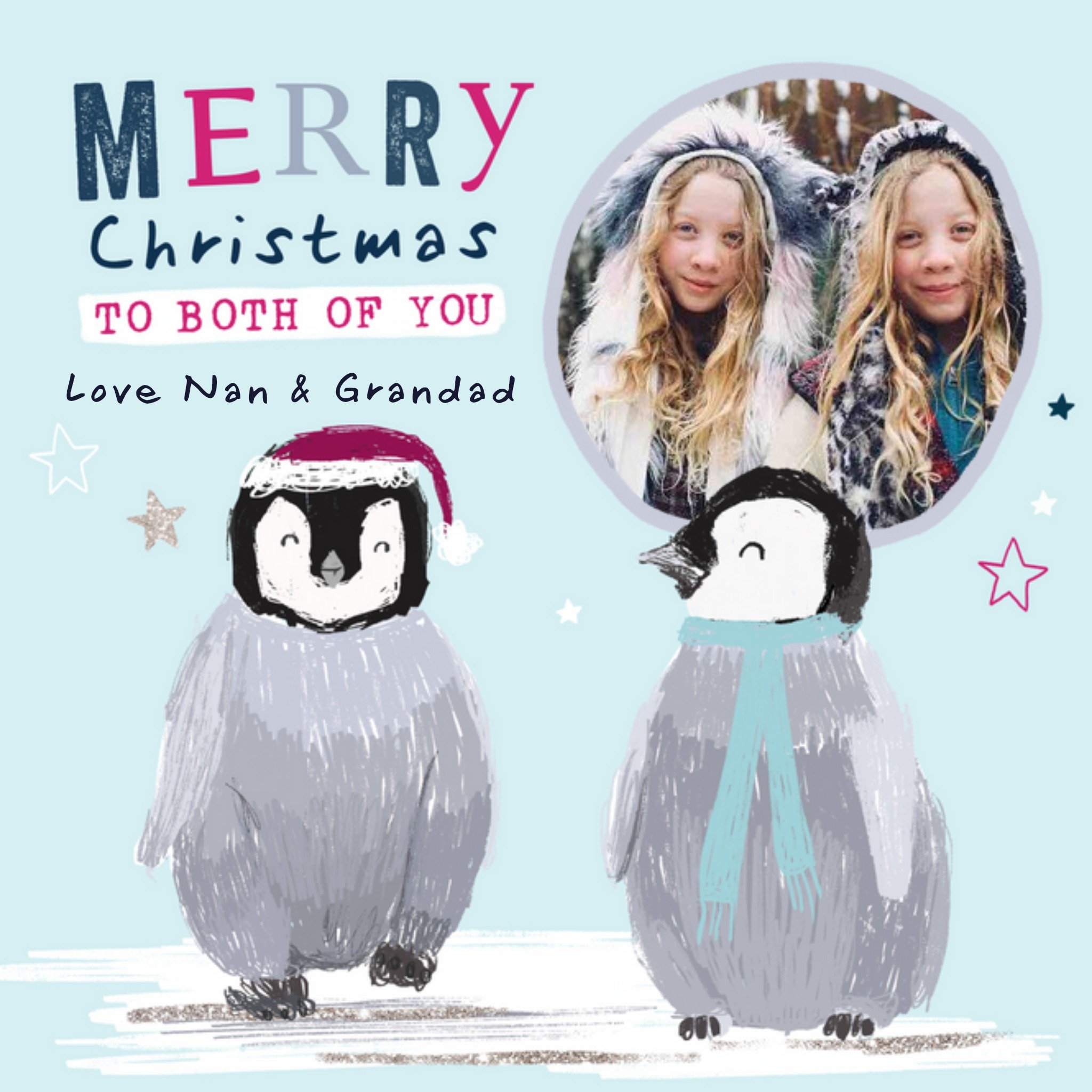 Moonpig Cute From The Grandparents Penguin Photo Upload Christmas Card, Large