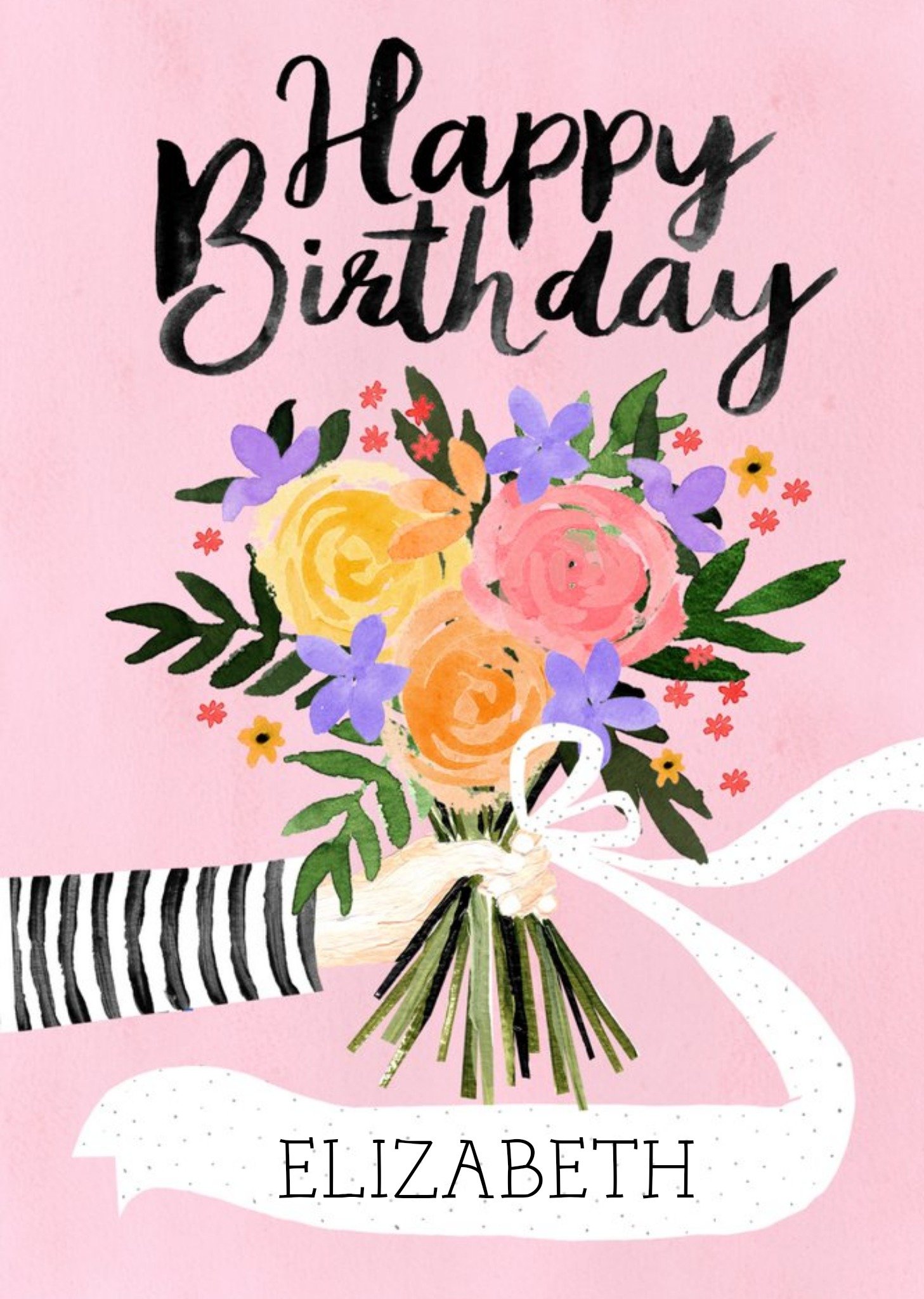 Okey Dokey Design Traditional Illustrated Floral Birthday Card Ecard