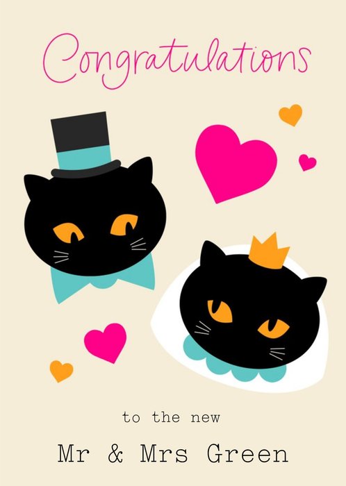 Scatterbrain Cats Married Cute Personalised Wedding Card