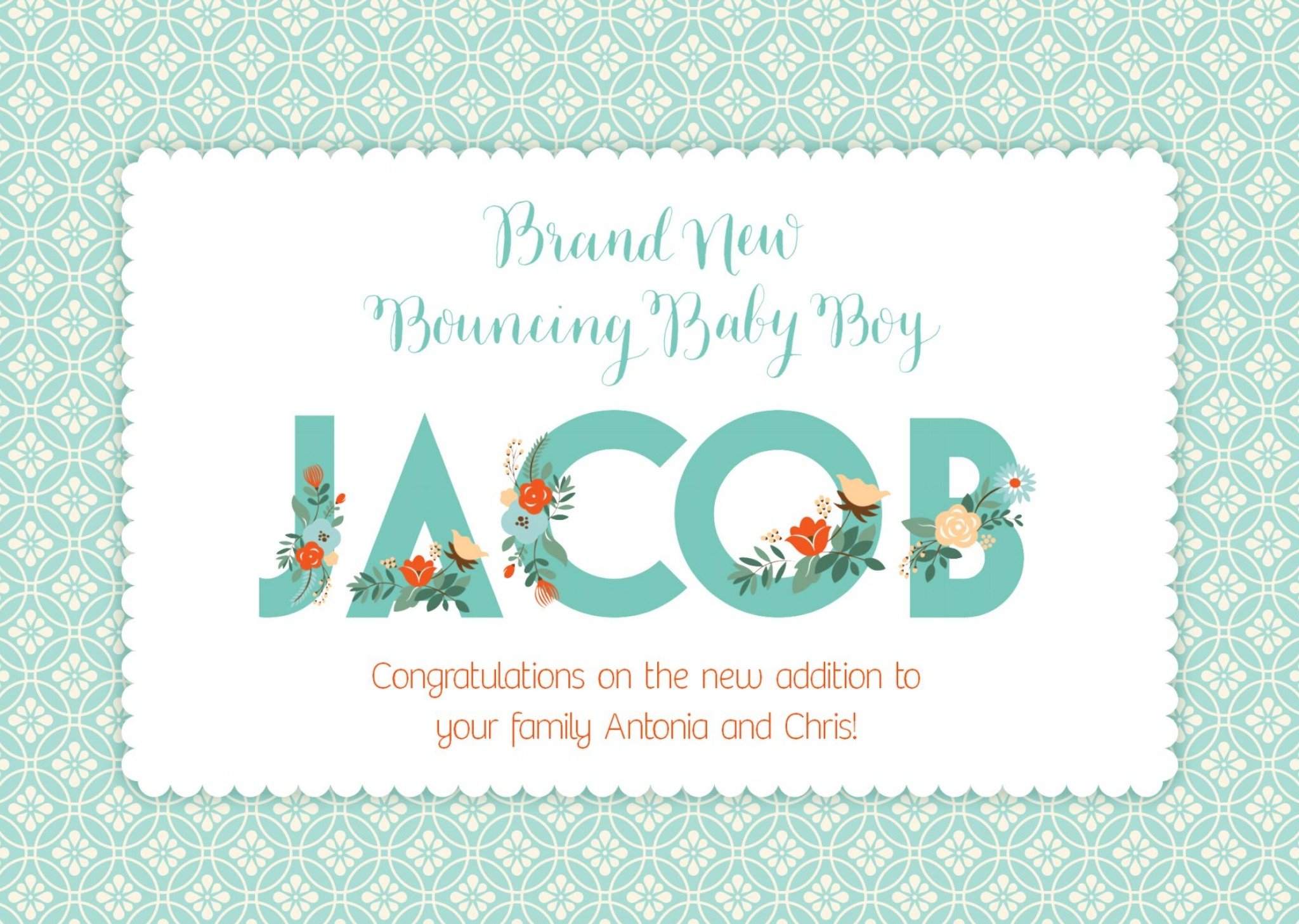 Brand New Bouncing Baby Boy Personalised Congratulations Card