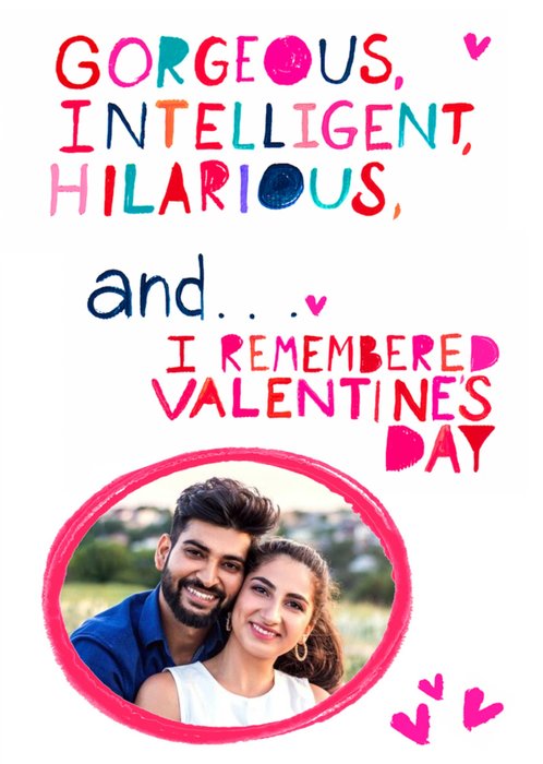 Colourful Typography With An Oval Shaped Photo Frame Valentine's Day Photo Upload Card