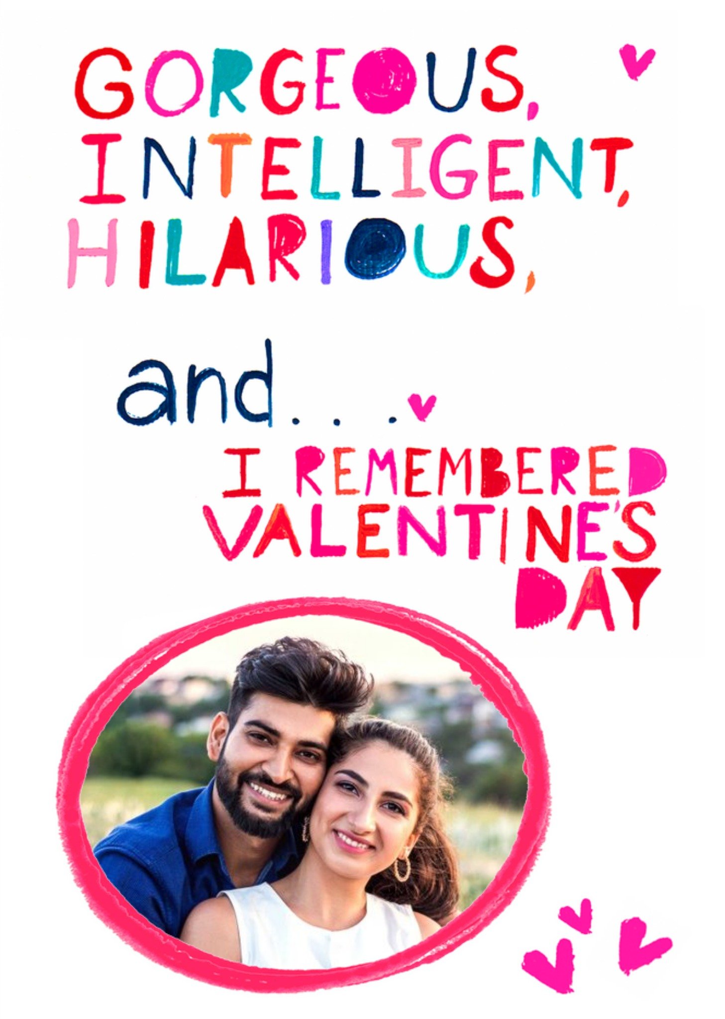 Moonpig Colourful Typography With An Oval Shaped Photo Frame Valentine's Day Photo Upload Card, Larg