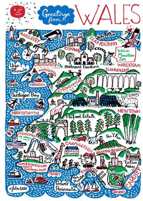 Illustrated Scenic Map Greetings From Wales Card