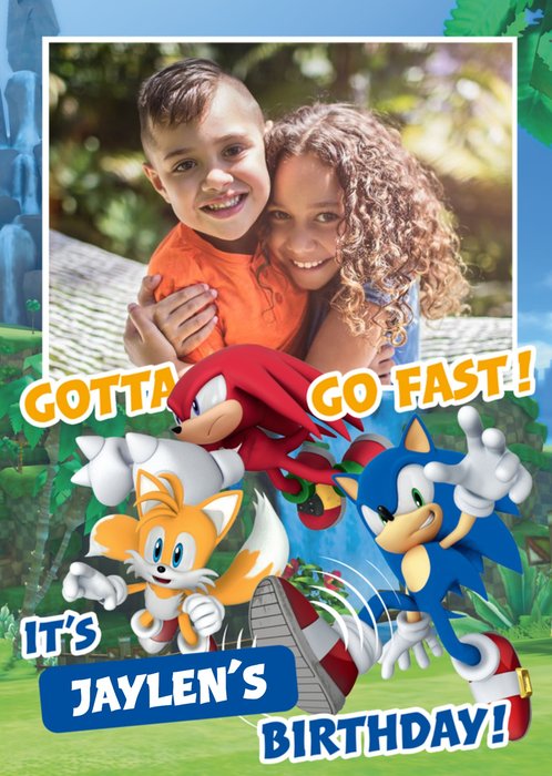 Sega Sonic Kids Gotta Go Fast Photo Upload Birthday Card