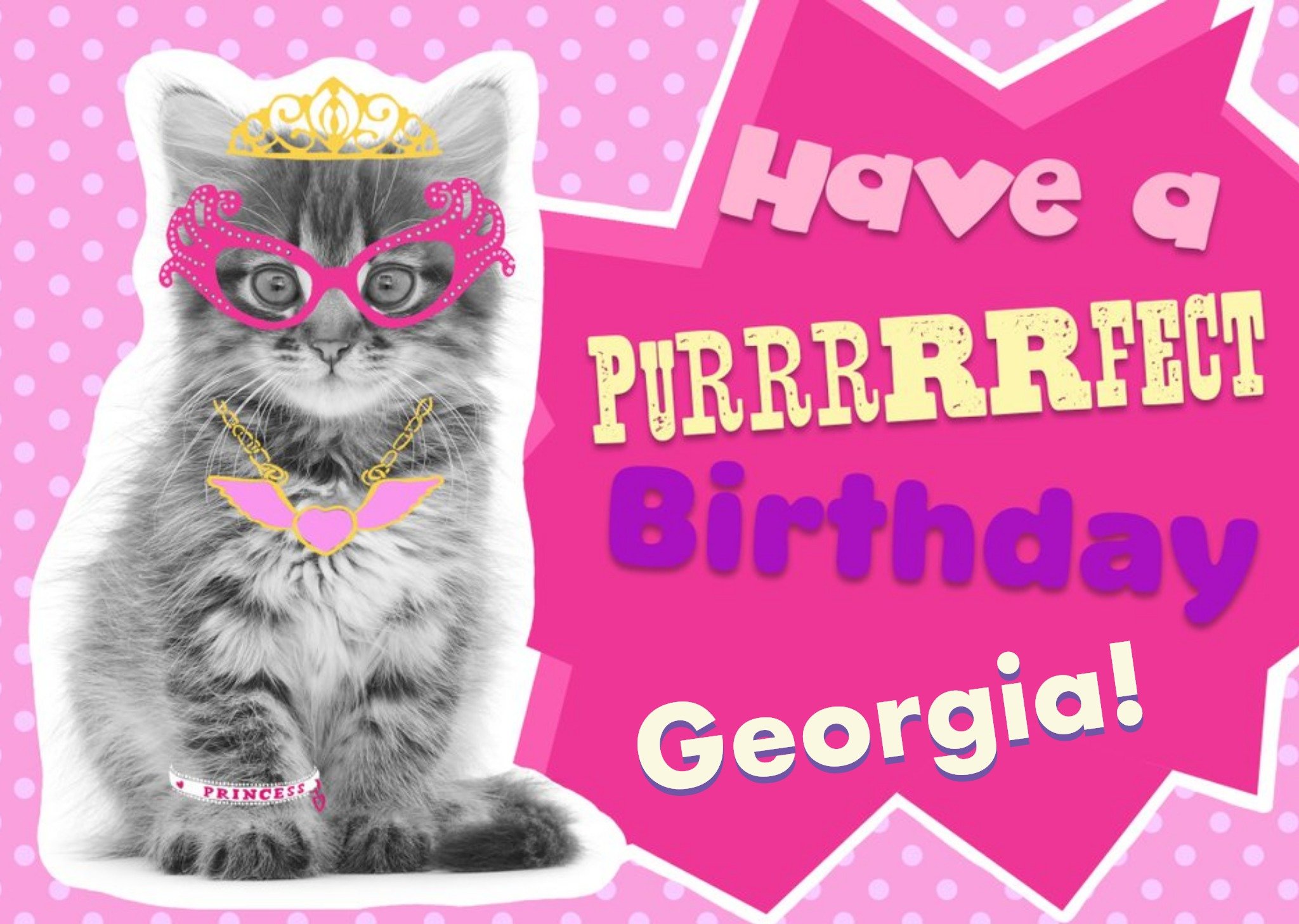 Moonpig Funky Kitty Personalised Happy Birthday Card, Large