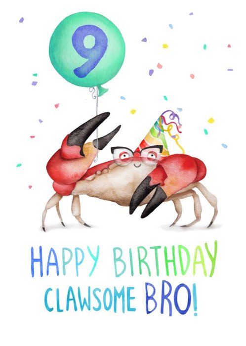 Cute Crab Clawsome Bro 9th Birthday Card