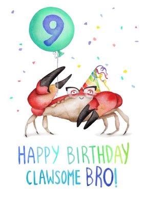 Cute Crab Clawsome Bro 9th Birthday Card