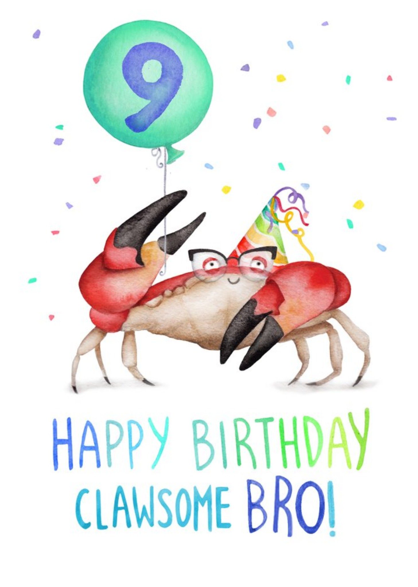 Moonpig Cute Crab Clawsome Bro 9th Birthday Card, Large