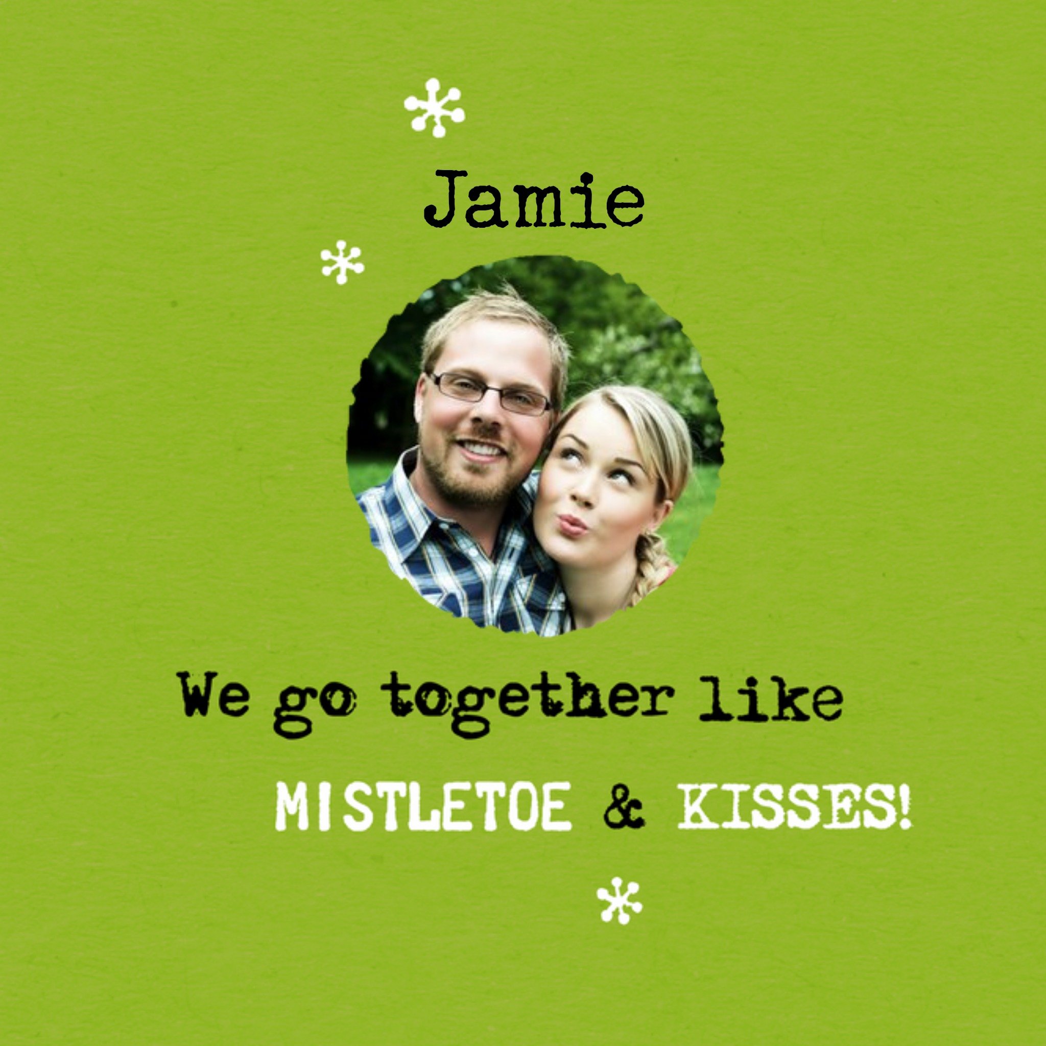 Mistletoe And Kisses Typed Photo Upload Christmas Card, Square