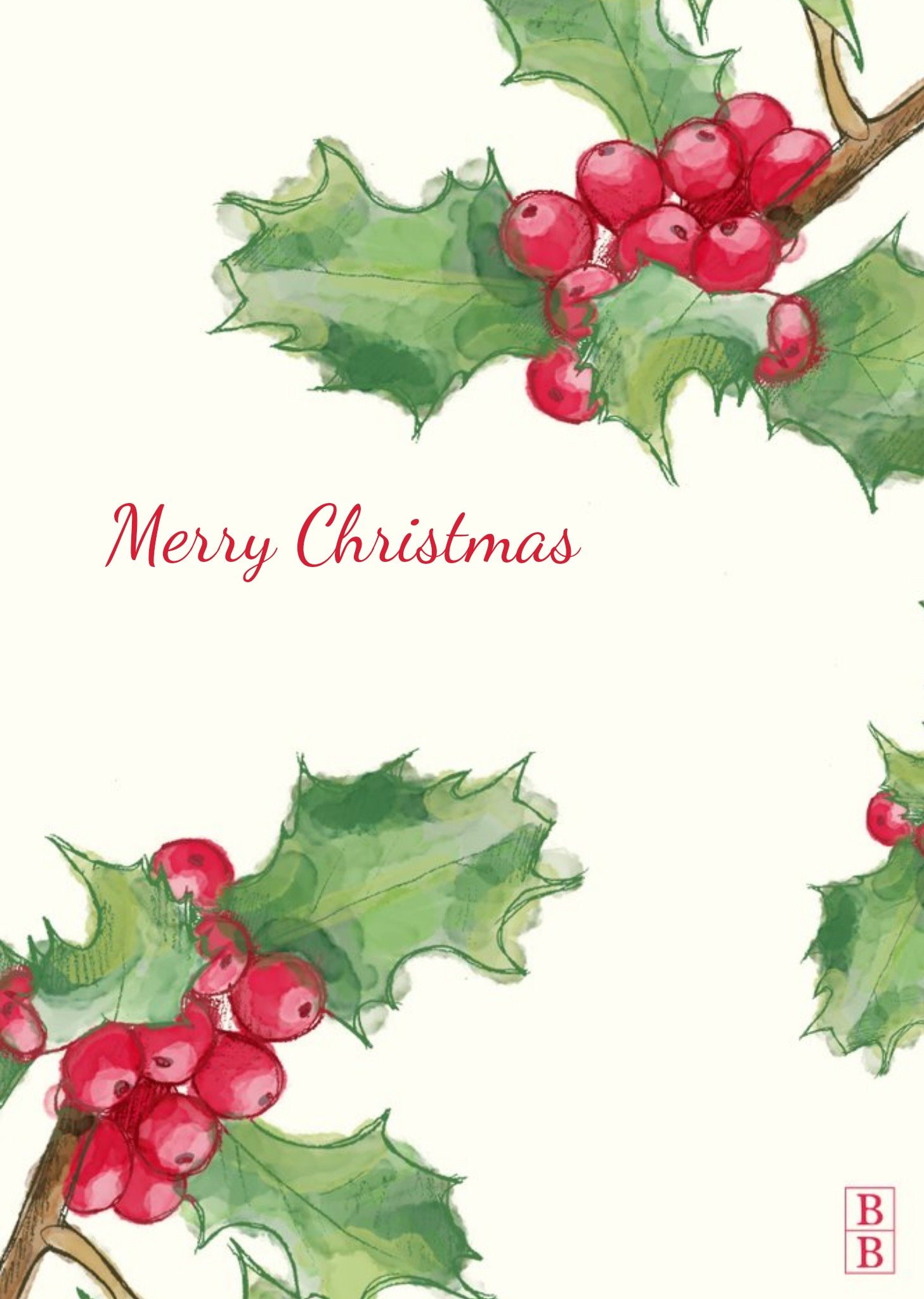 Moonpig Watercolour Holly Christmas Greetings Card Ecard