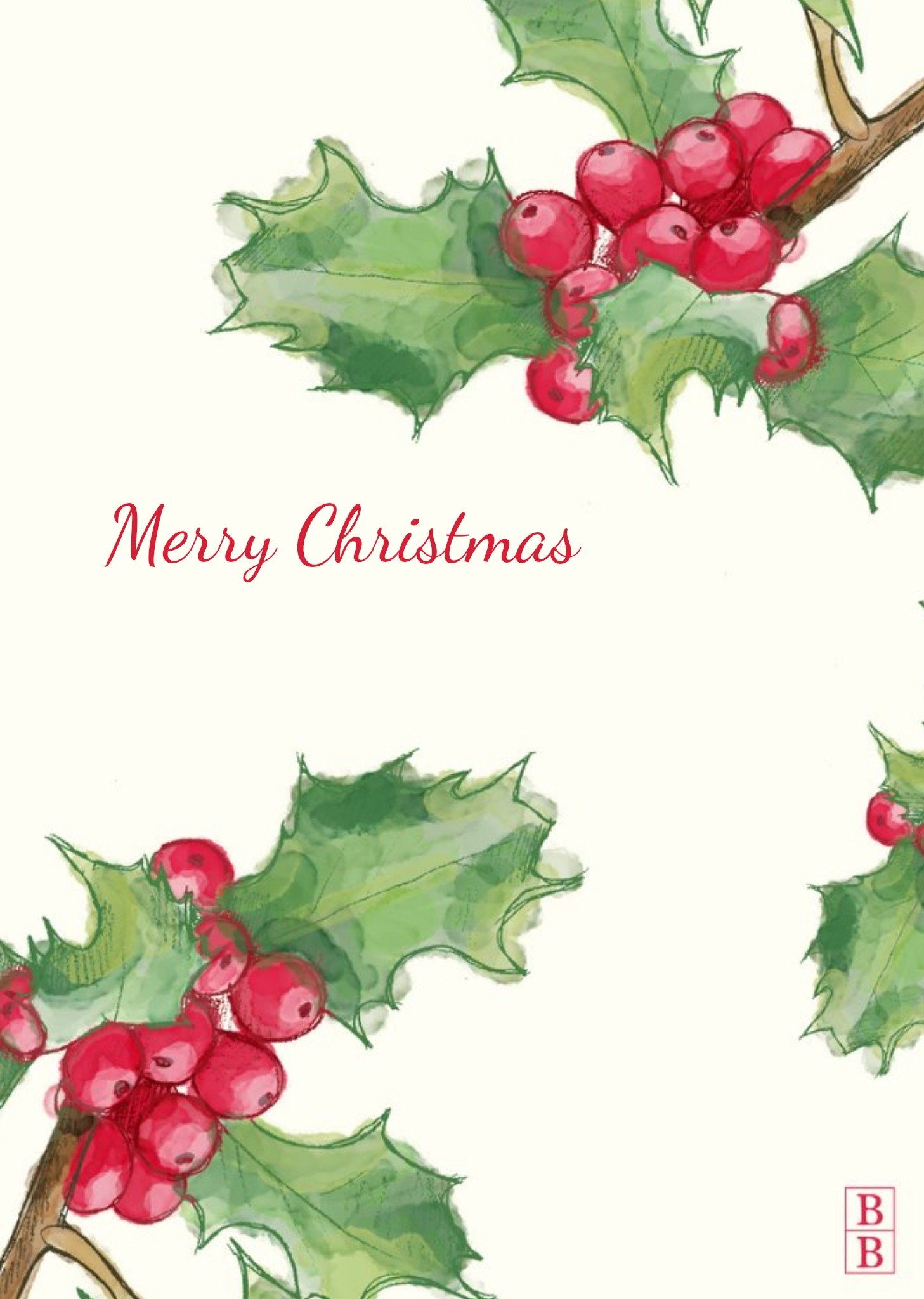 Watercolour Holly Christmas Greetings Card Ecard