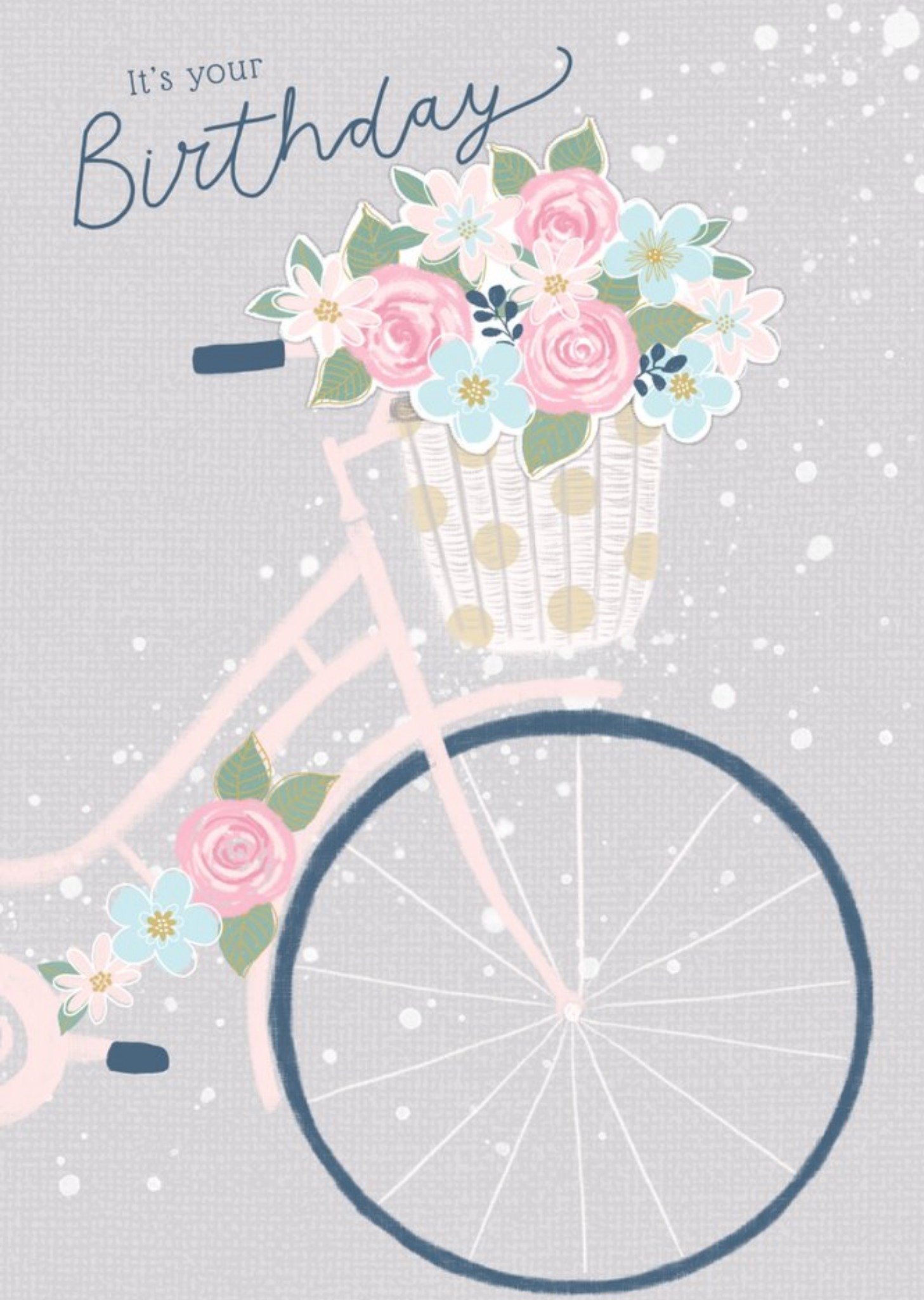 Moonpig Illustrated Floral Bicycle Birthday Card, Large
