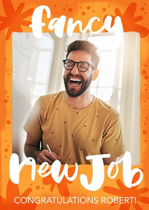 Modern Orange Typographic Fancy New Job Adult Card