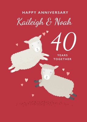 Cute Illustrated Jumping Sheep 40th Anniversary Card