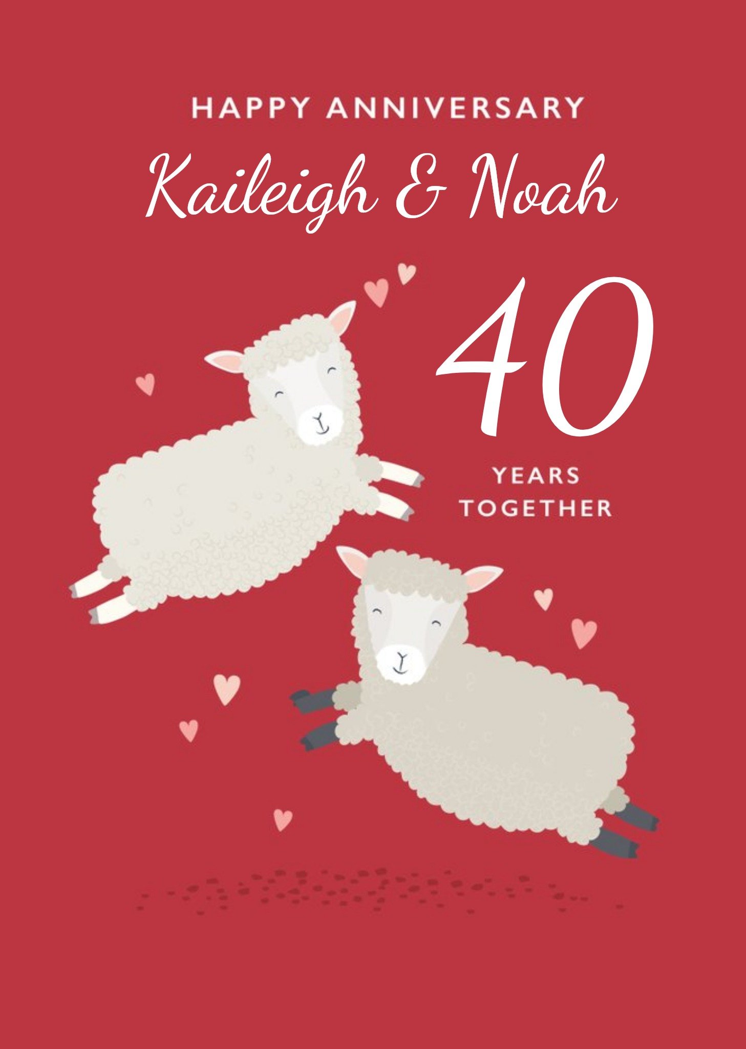 Cute Illustrated Jumping Sheep 40th Anniversary Card Ecard