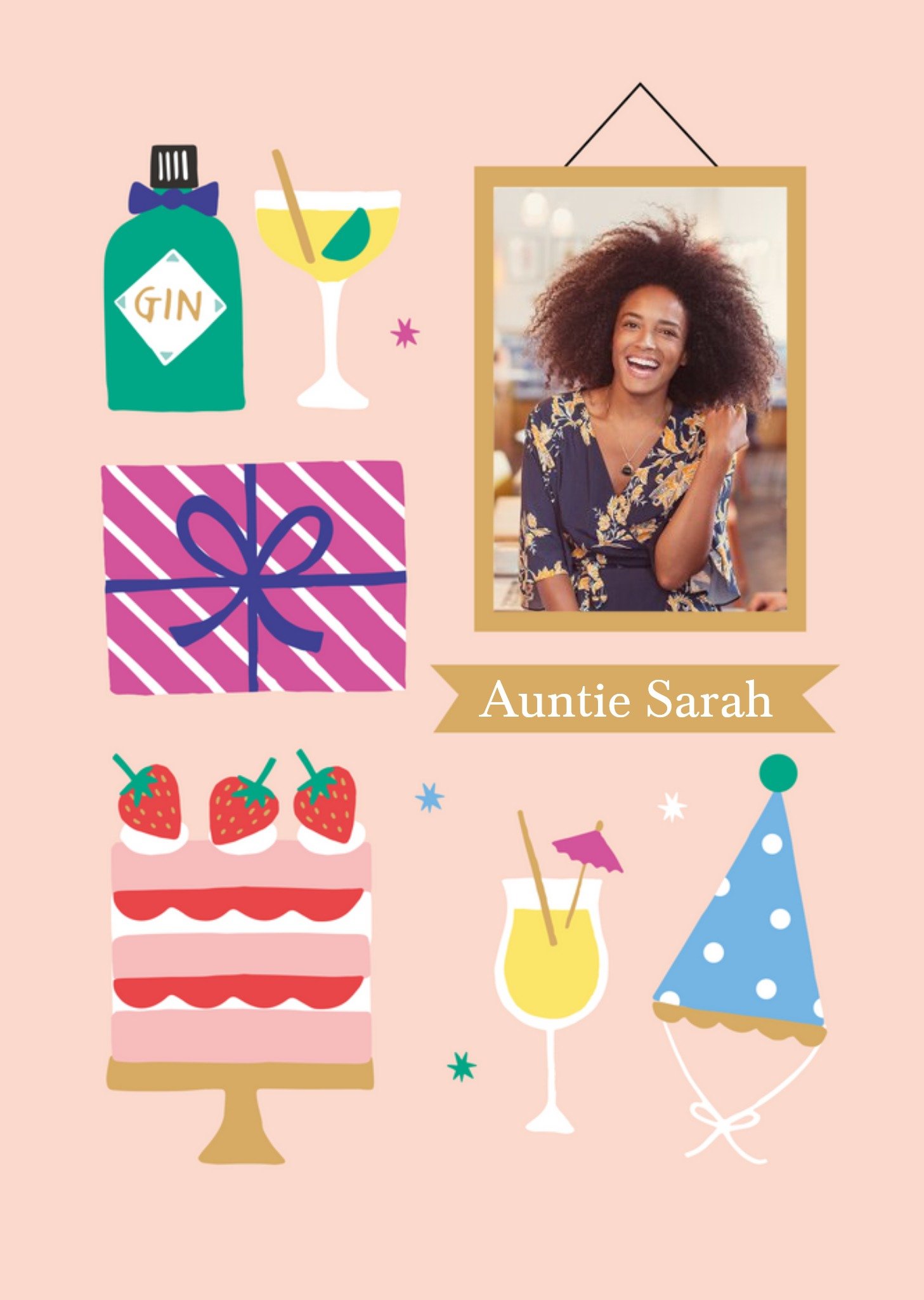 Moonpig Auntie Happy Birthday Personalised Photo Upload Card, Large