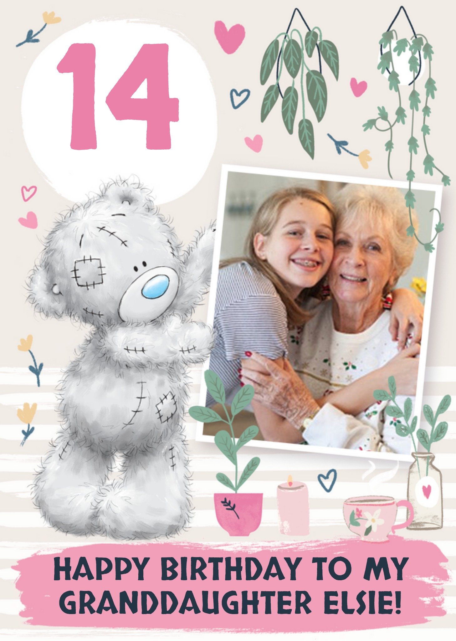 Me To You Tatty Teddy Plant themed 14th Birthday Photo Upload Card For Granddaughter Ecard