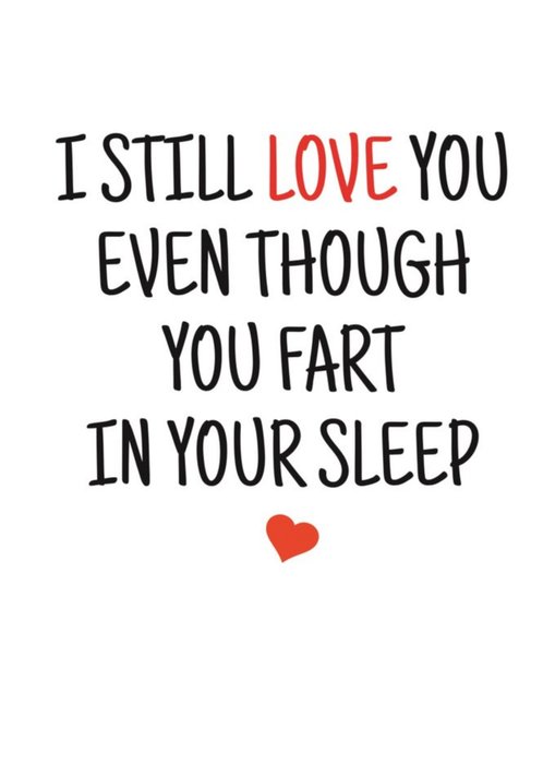 Typographical I Still Love You Even Though You Fart In Your Sleep Valentines Day Card