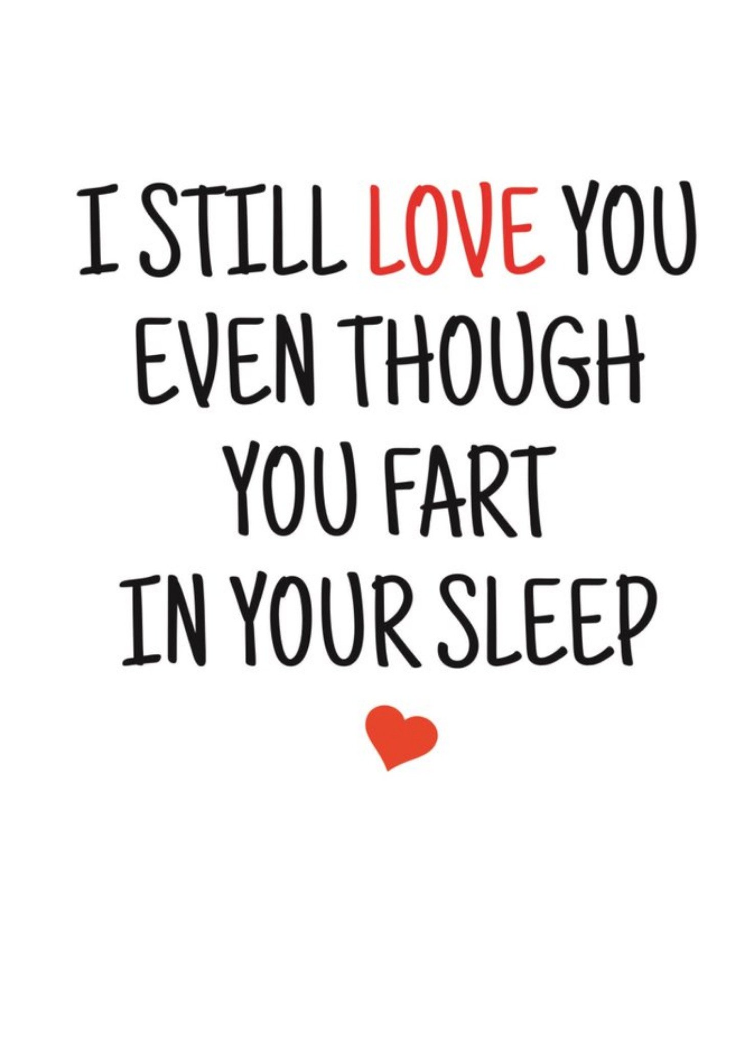 Banter King Typographical I Still Love You Even Though You Fart In Your Sleep Valentines Day Card, L