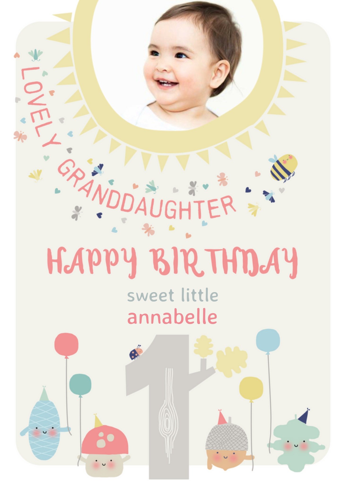 Moonpig Little Acorns Lovely Granddaughter 1st Birthday Photo Upload Card, Large