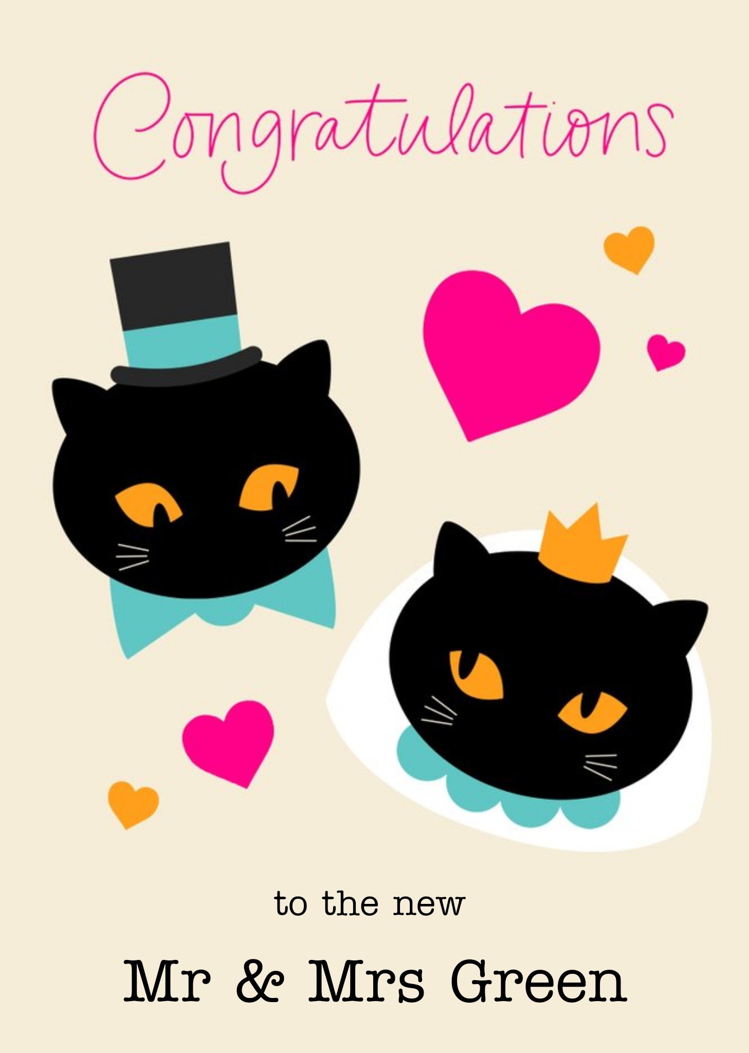 Scatterbrain Cats Married Cute Personalised Wedding Card