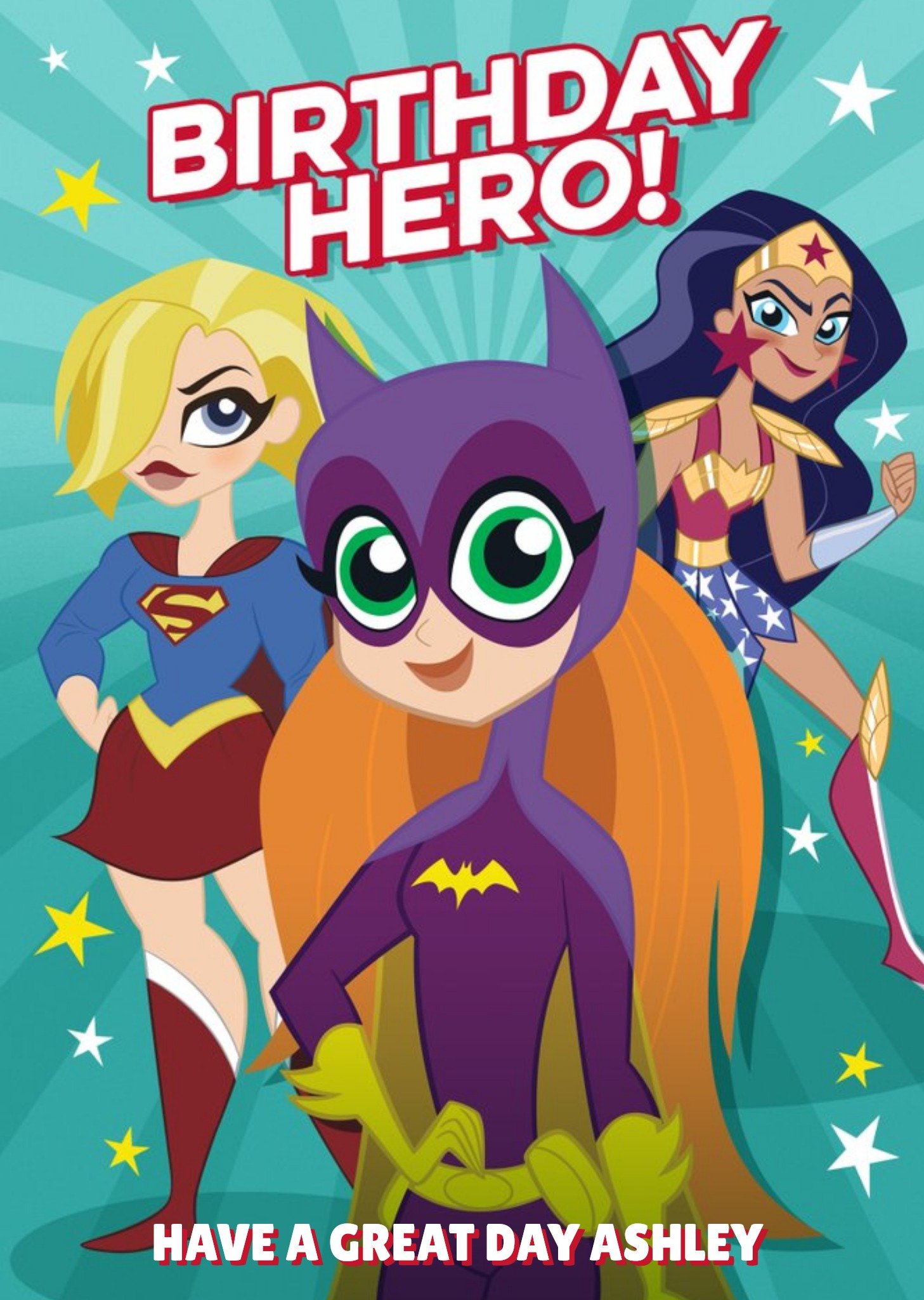 Dc Comics Dc Super Hero Girls Bat Girl, Super Girl And Wonder Woman Birthday Card, Large