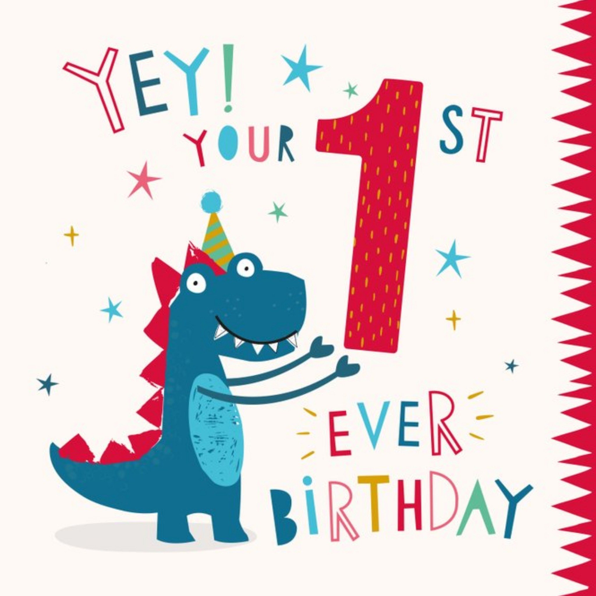 Moonpig Cute Dinosaur 1st Ever Birthday Card, Square