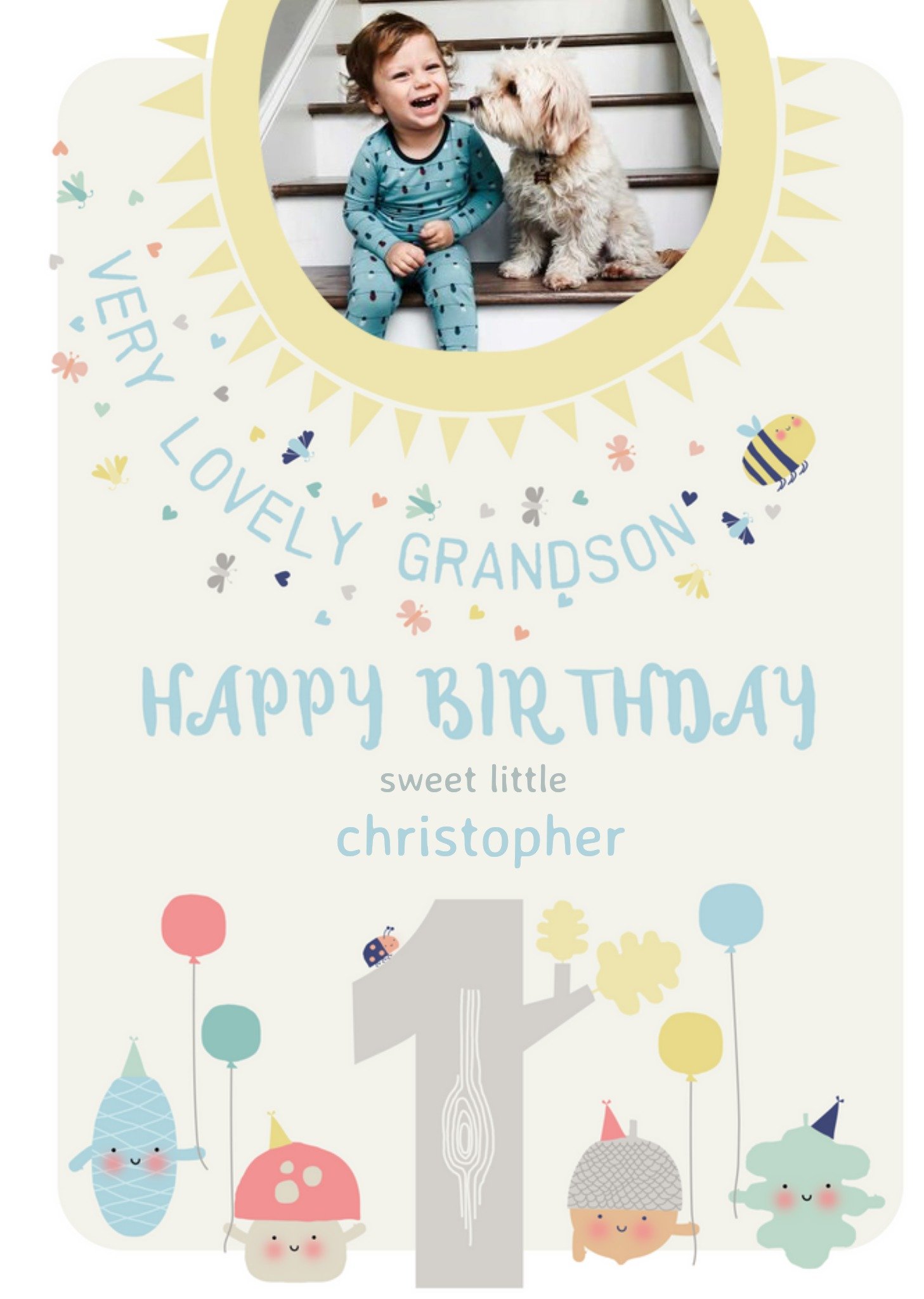 Moonpig Little Acorns Lovely Grandson 1st Birthday Photo Upload Card Ecard