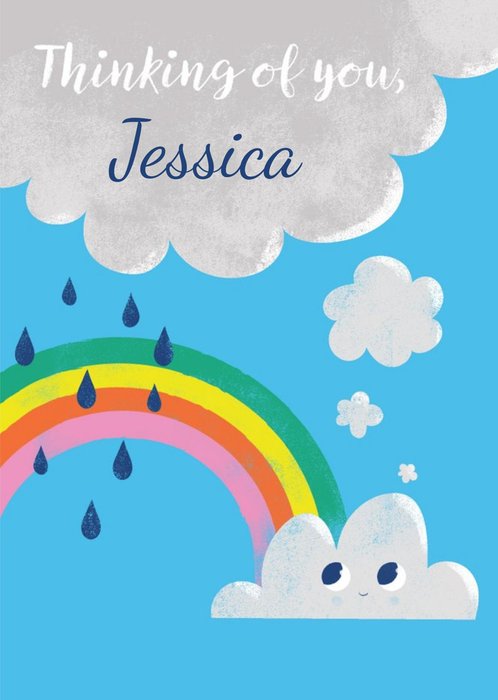 Illustration Of A Rainbow And Clouds Thinking Of You Card