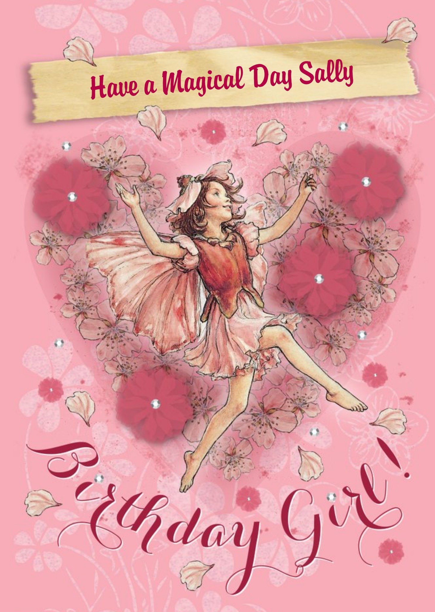 Flower Fairies Pink Fairy Magical Day Personalised Birthday Card Ecard