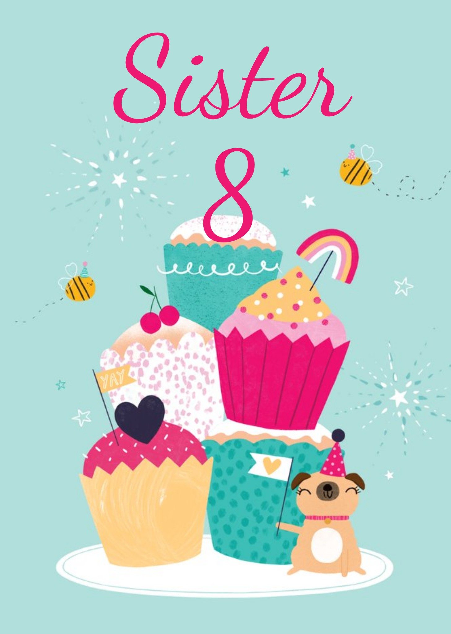 Moonpig Cute Illustrated Cupcake Tower Birthday Card, Large