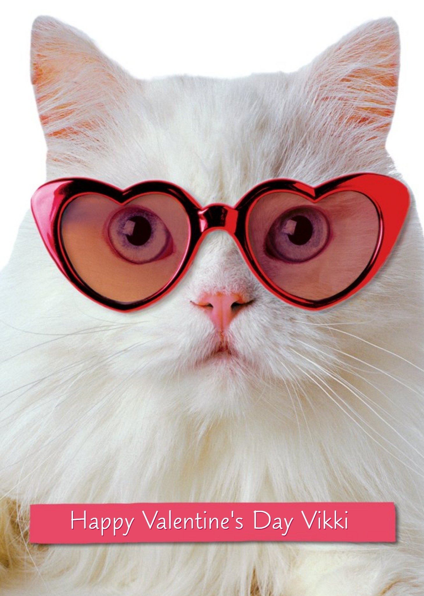 White Cat Wearing Heart Sunglasses Personalised Valentine's Day Card Ecard