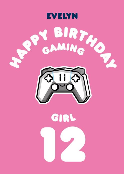 Editable Girl Gamer Age 12 Birthday Card