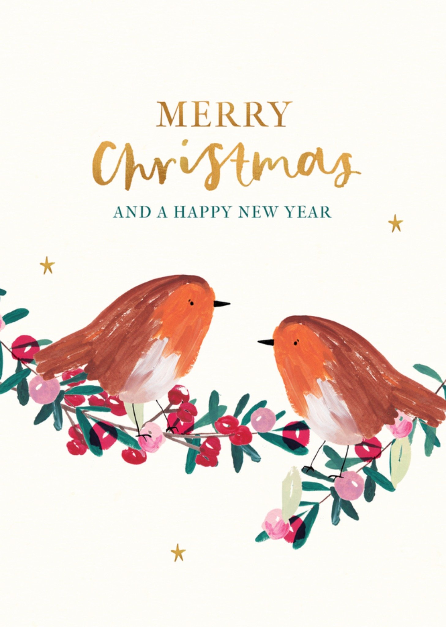 Moonpig Festive Watercolour Illustrated Robins Christmas Card, Large