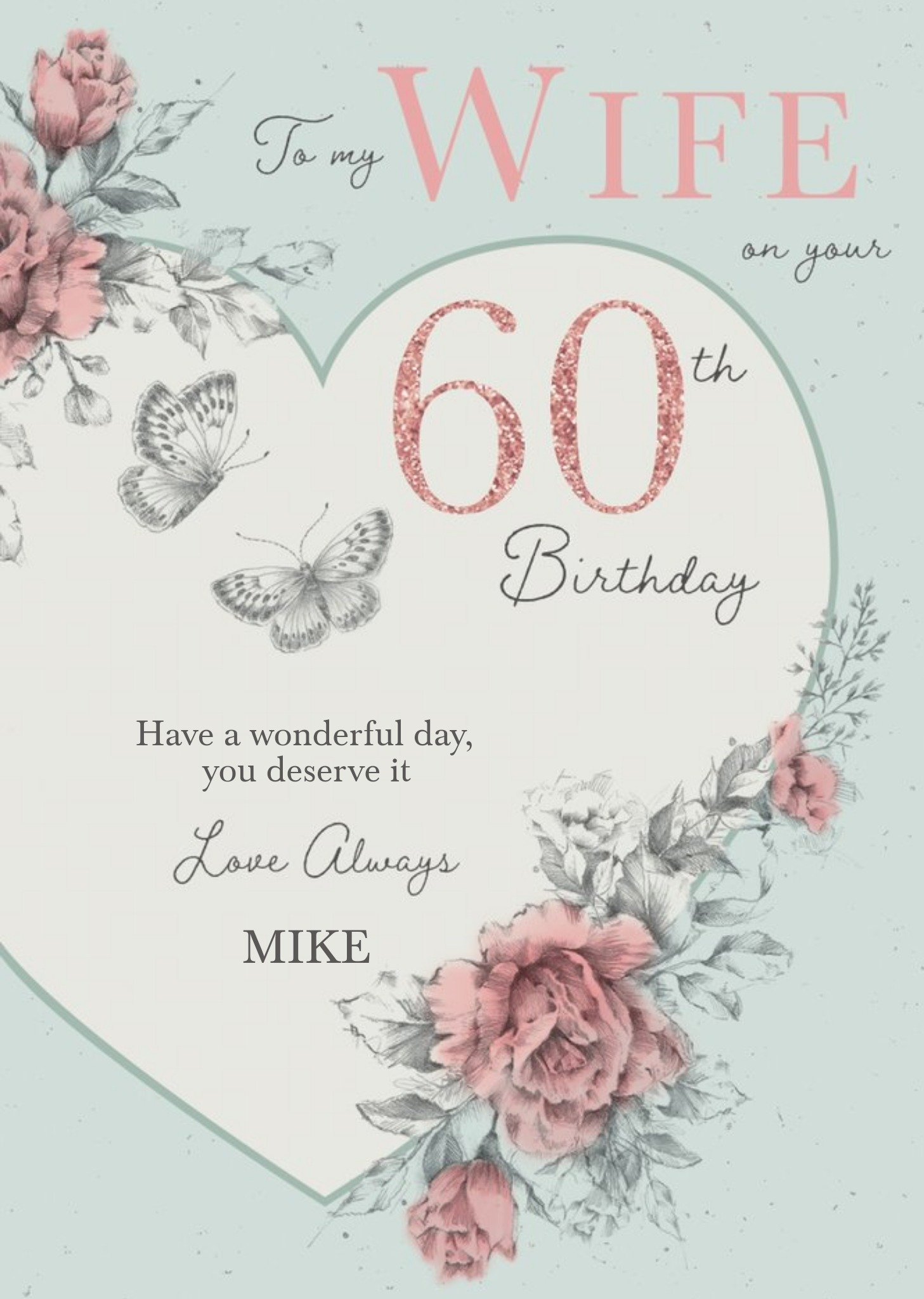Love Hearts Clintons 60 Milestone For Her Wife Traditional Floral Birthday Card Ecard