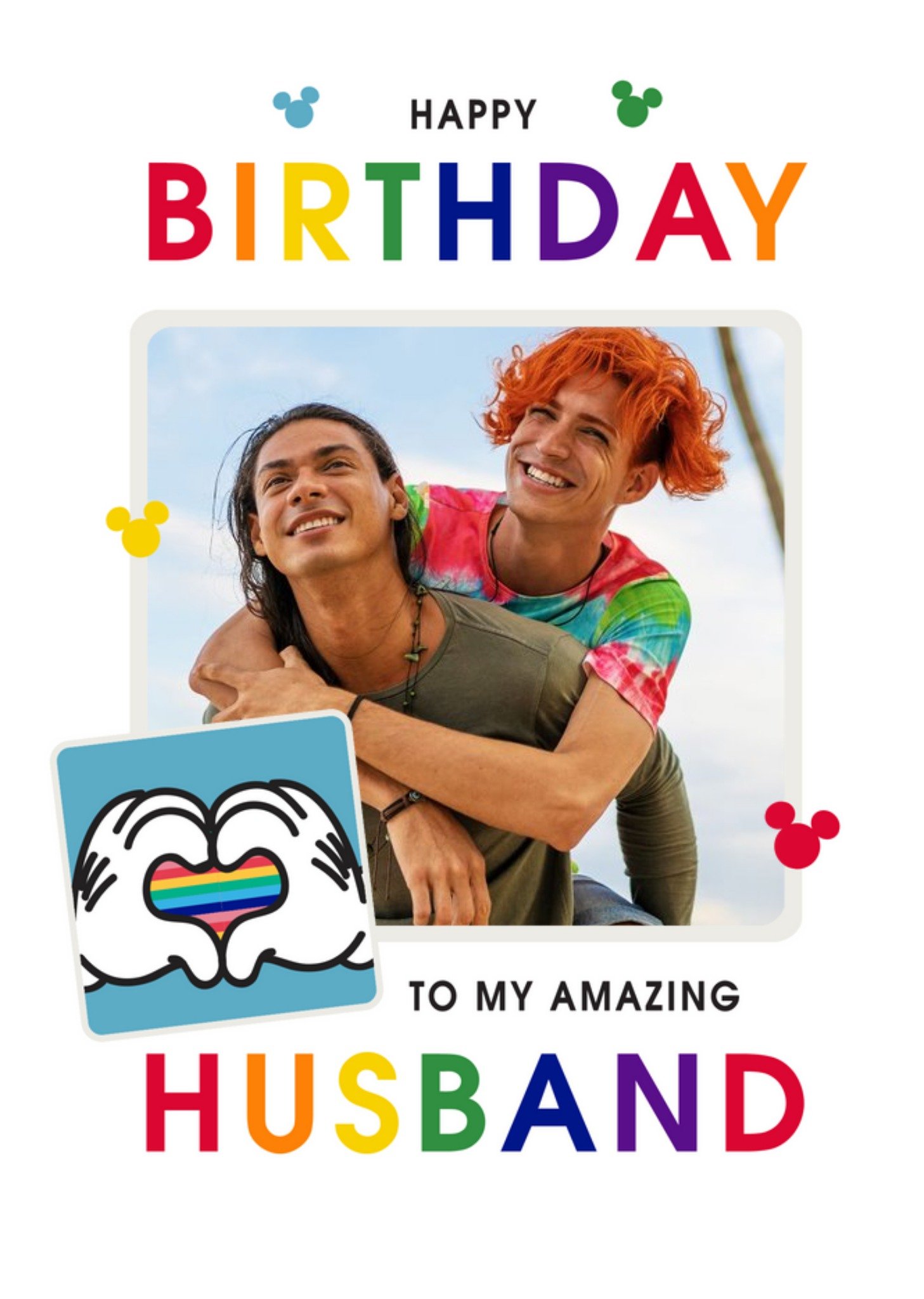 Love Hearts Disney Mickey Mouse To My Amazing Husband Photo Upload Birthday Card Ecard