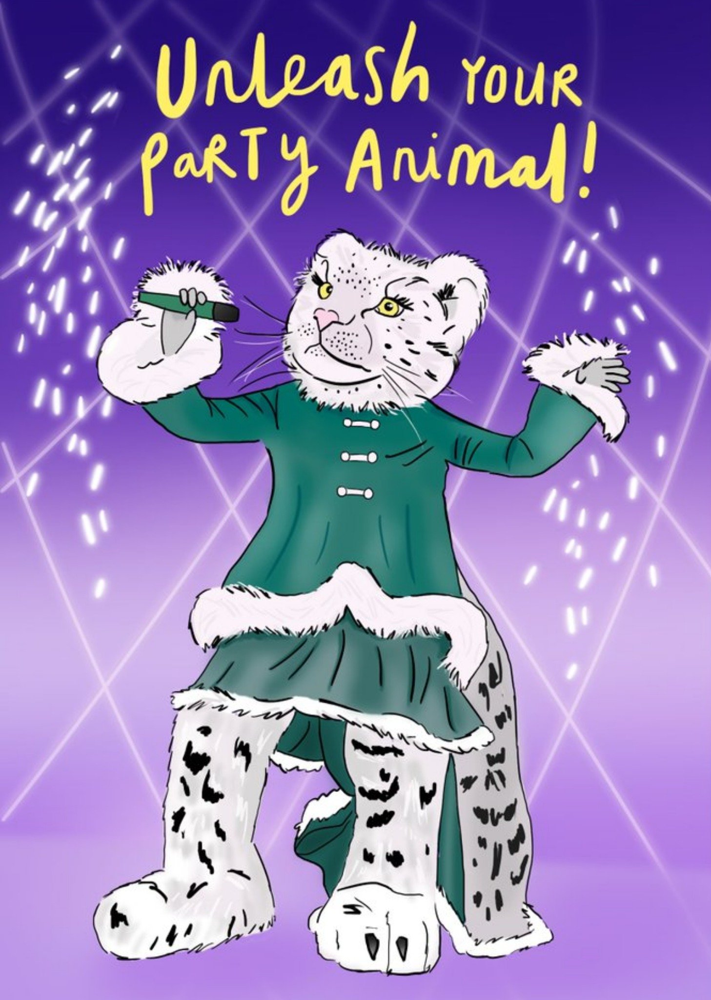 Moonpig Unleash You Party Animal Lion Singing Illustration Card, Large