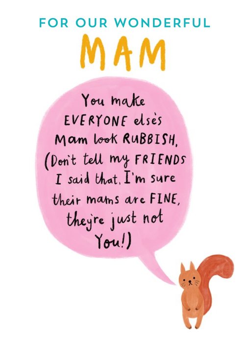 Cute typographic illustrative Squirrel Mam Birthday Card  