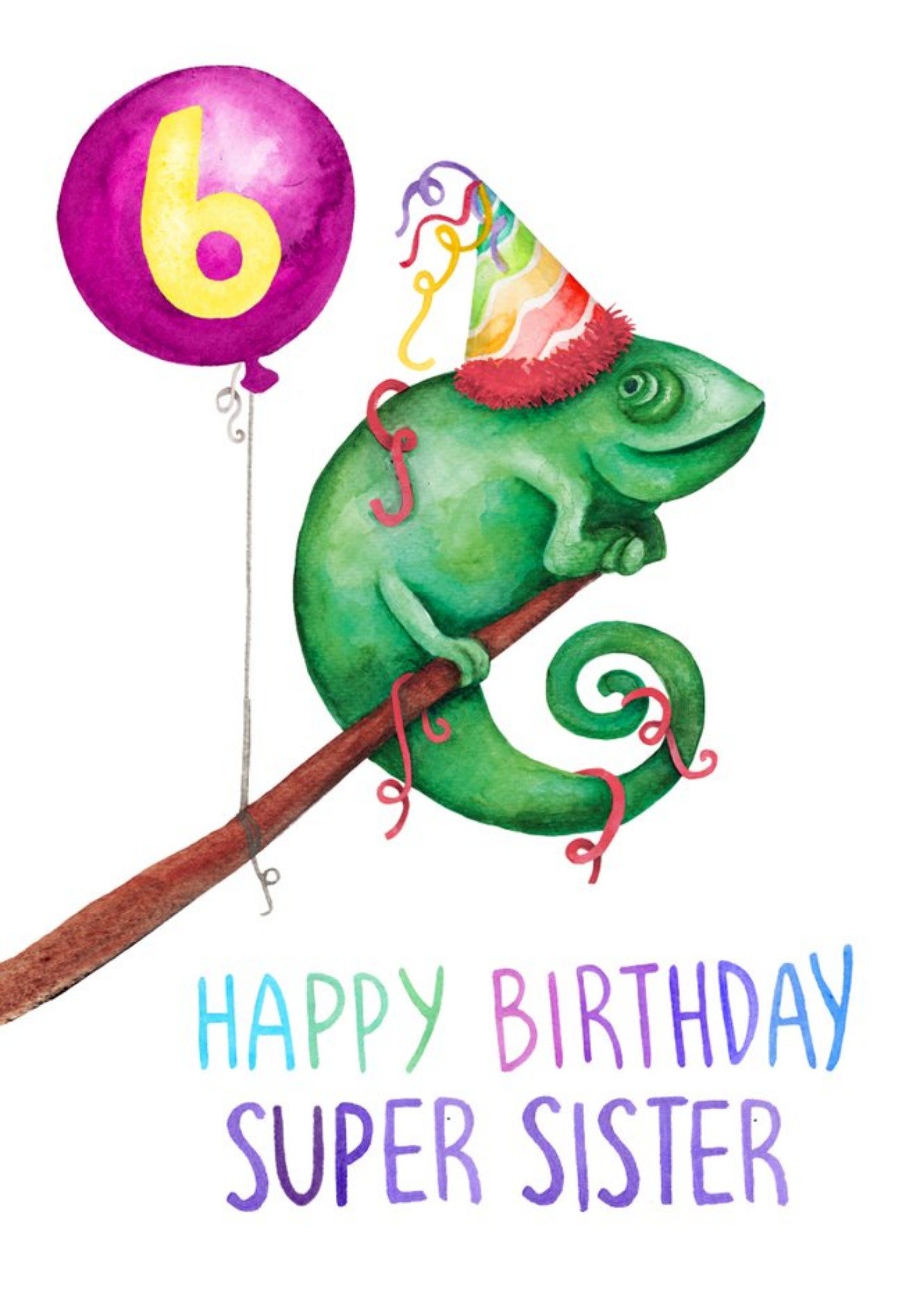 Cute Chameleon Super Sister Birthday Card Ecard