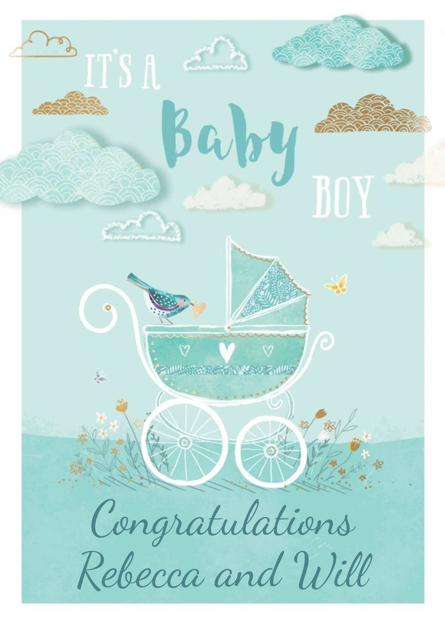 Moonpig Traditional Ling Design New Baby Boy Congratulations Postcard