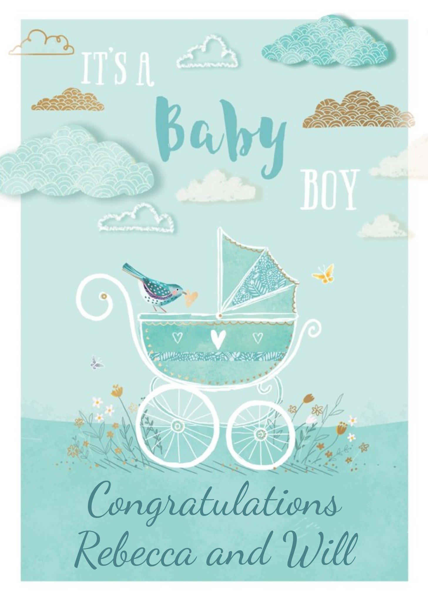 Traditional Ling Design New Baby Boy Congratulations Postcard