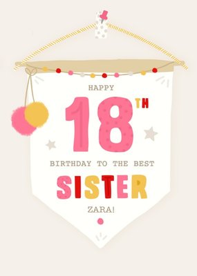 Happy 18th Birthday To The Best Sister Birthday Banner Card